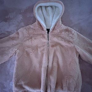 Fluffy pink zip up jacket